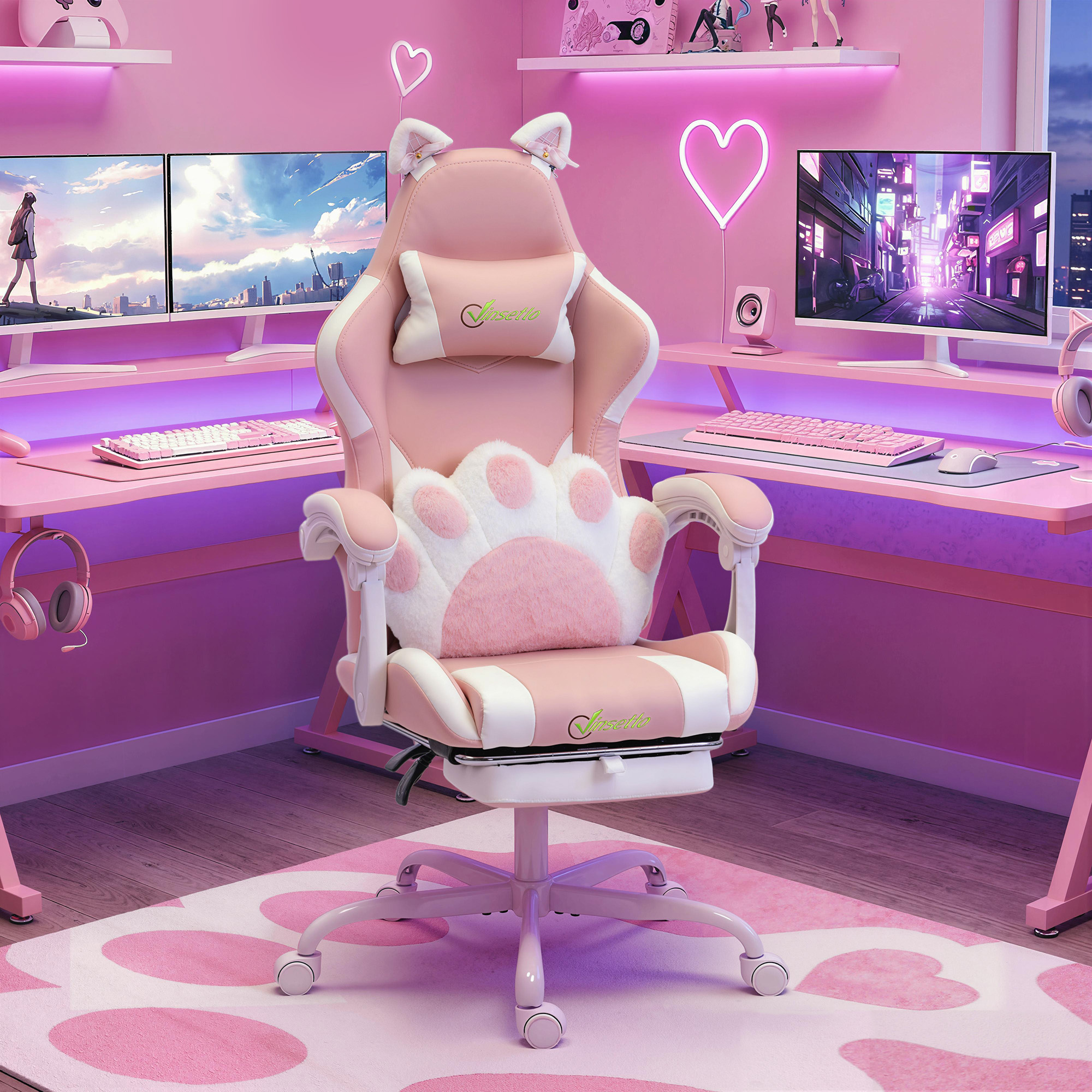 Vinsetto Sedia Gaming Poltrona Gaming Ergonomica Reclinabile Poggiapiedi Rosa   Aosom Italy