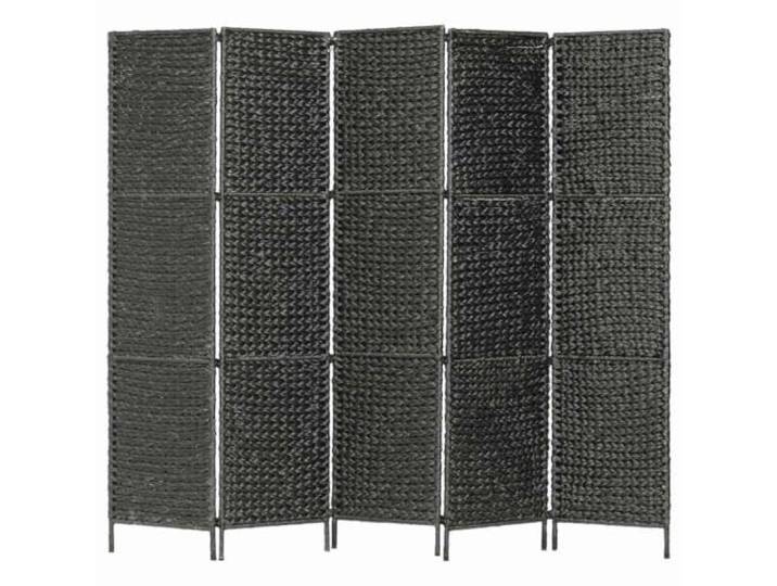 NLQMSU Trennwand, 5 Teile, Schwarz, 193 x 160 cm, Wasserhyazinthe Robuster Metallrahmen, rustikales Gewebe, einfaches Falten, ideal für Ankleidezimmer oder Raumteiler