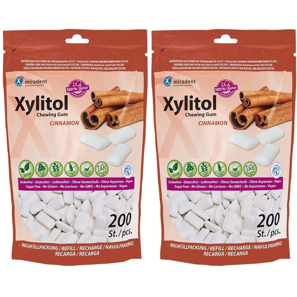 Miradent Xylitol Chewing Gum Zimt Refill 2x 2x200 St Kaugummi