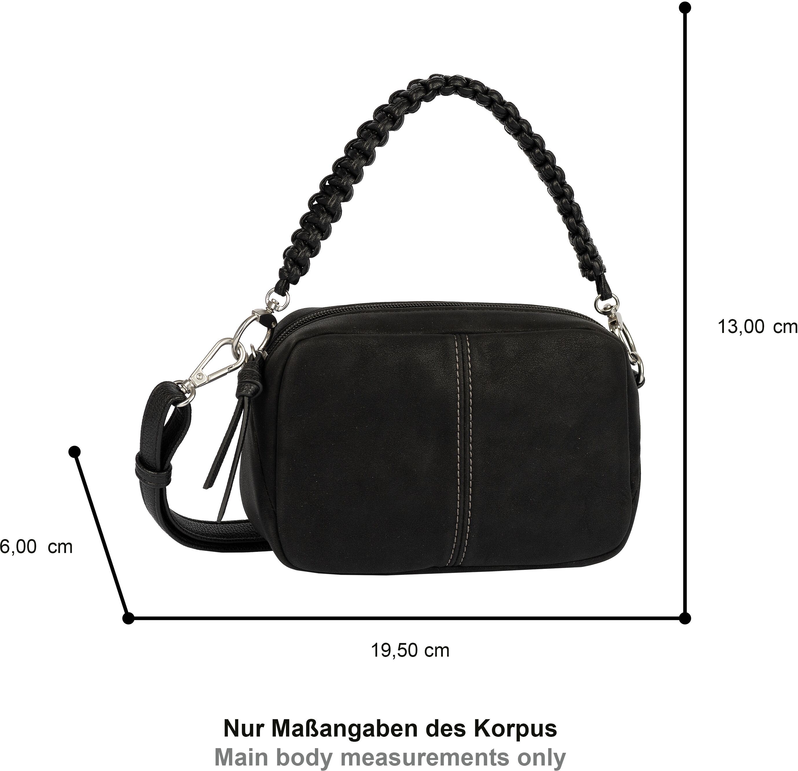 Handtasche GABOR "Belene", Damen, Gr. B/H/T: 19,5cm x 13cm x 6cm, schwarz, Polyurethan, clean, gepflegt, unifarben, Taschen Handtasche, aus weichem Nubukimtiat mit geflochtenen Henkel & markante Ziernähte schwarz B/H/T: 19,5cm x 13cm x 6cm