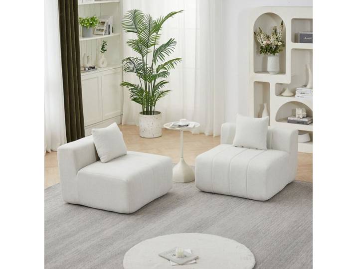 HOMVRA Canapé modulable 2 places en chenille beige avec 2 coussins sans montage