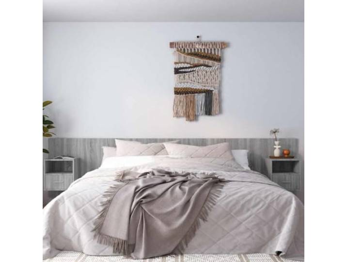 Kopfteil mit Nachttischen, Holz, Sonoma-Grau, 2 Nachttische Wanddesign, Stauraum, glatte Oberfläche, feuchtigkeitsbeständig, Montage erforderlich