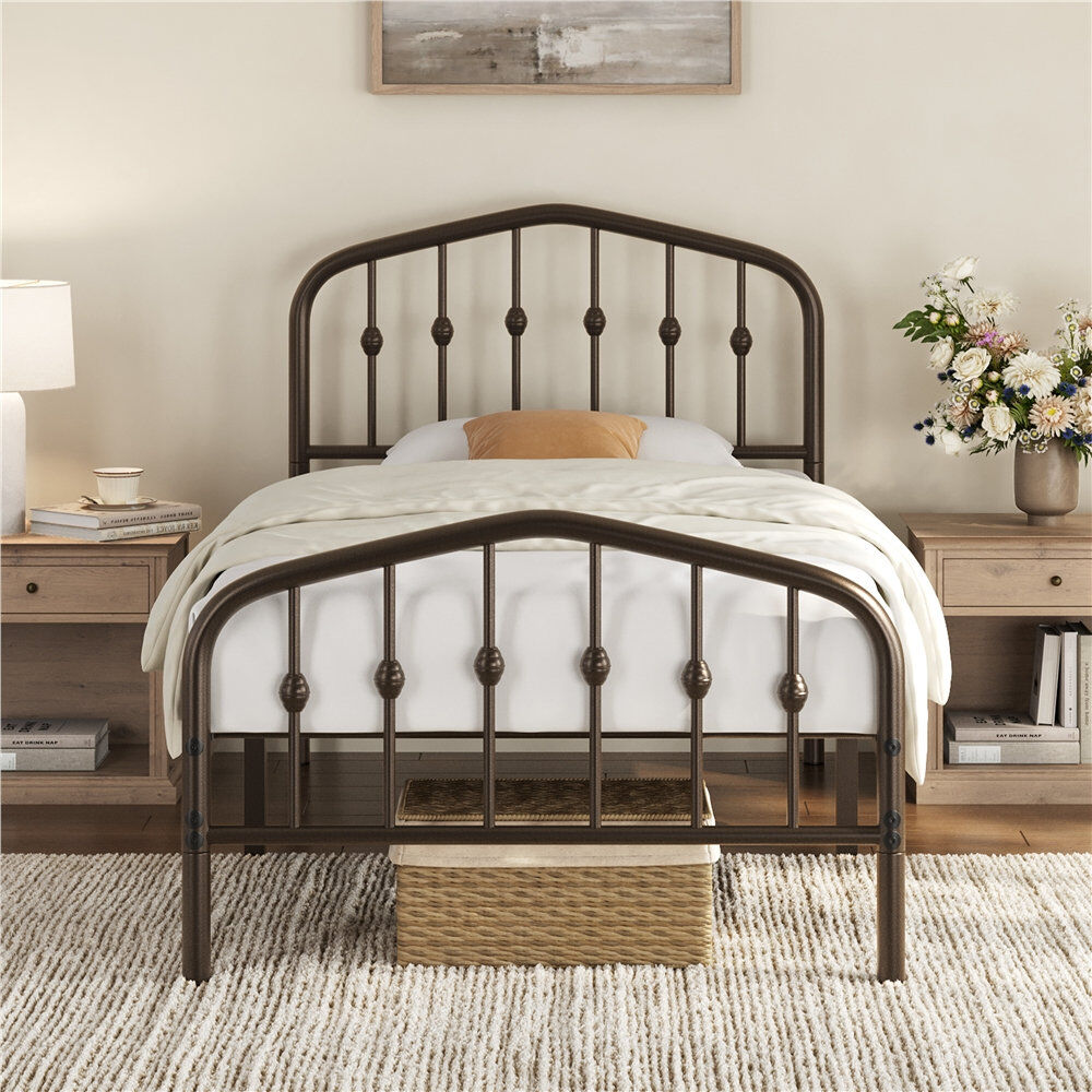 Yaheetech Metal Bed with Arched Headboard and Footboard Bronze Single (3')