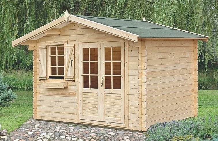 Holz-Gartenhaus 2,98 x 3,48 Meter (inkl. Dach) | Naturbelassen | Satteldach | 34 mm Blockbohlen-Haus