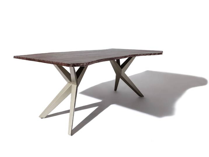 Baumtisch Akazie 220x100x76 grau lackiert Beine silber matt FREEFORM 4 #53