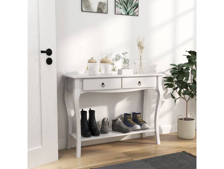 HOMCOM Console style table de drapier néo-rétro multi-rangements 100L x 33l x 76H cm blanc