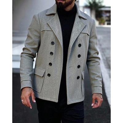 Herren Parka Trenchcoat Urlaub Täglich Herbst Winter Polyester Warm Oberbekleidung Bekleidung Mode Klassisch Einfach Tasche Revers Doppelreihig