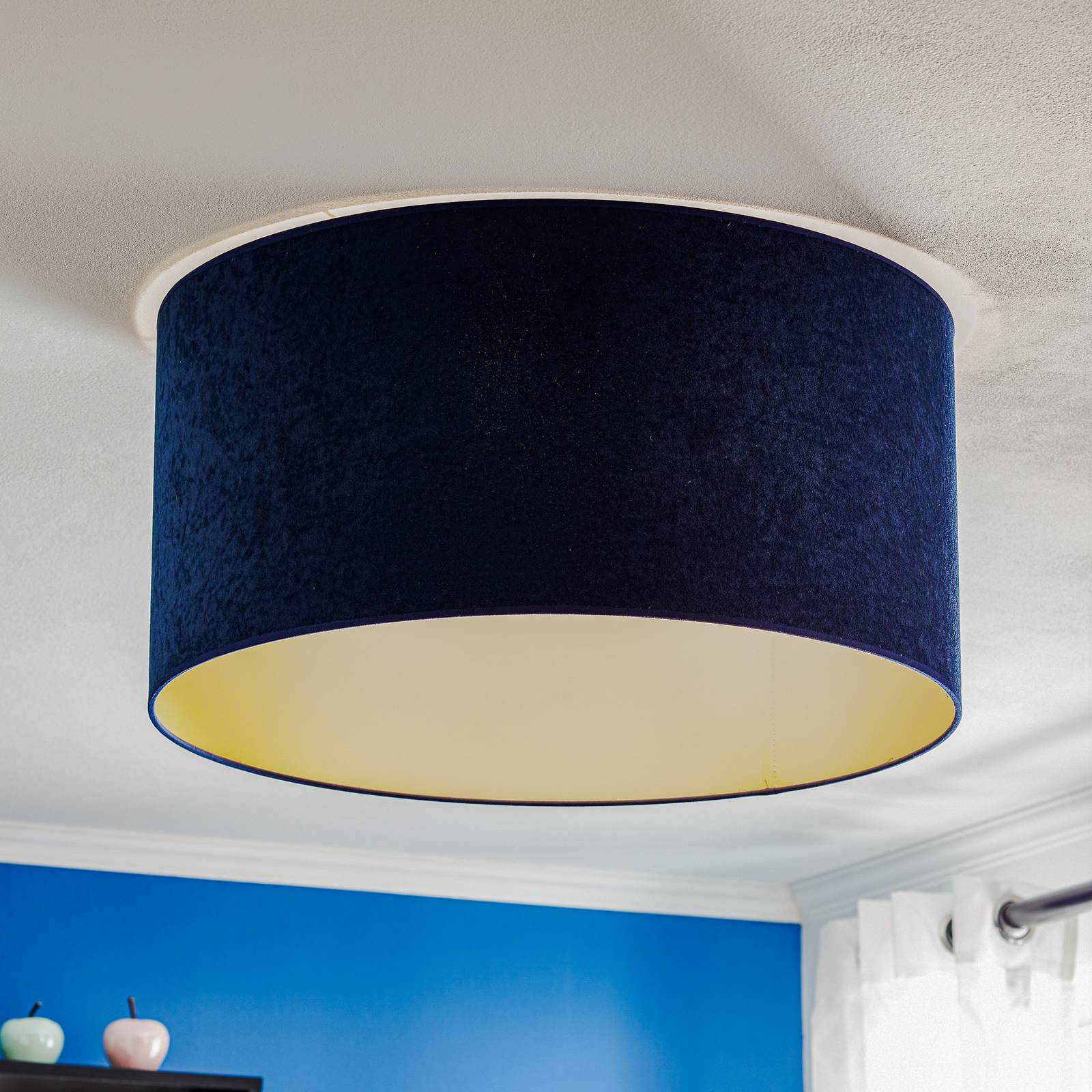 Deckenlampe Golden Roller Duolla, dimmbar, blau, für Wohn- / Esszimmer, Textil / Stoff / Seide, Deckenlampe