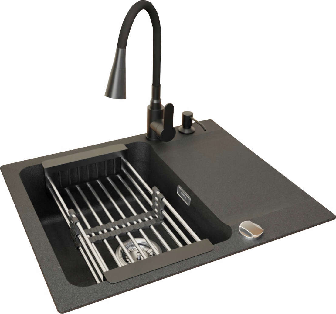 Franke Orion Oid 611-62 Schwarz Onyx Quarz Waschbecken Flexo Wasserhahn