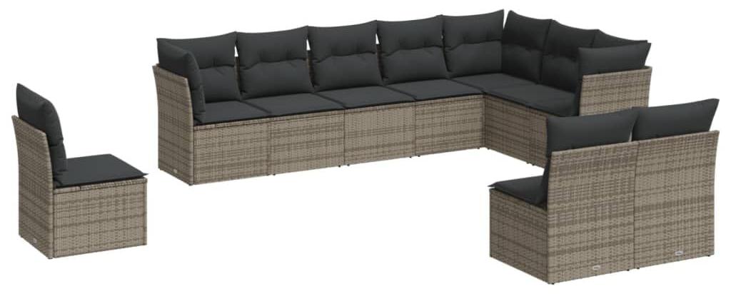 Loungeset, 10-teilig - Polyratan, Grau - Inklusive Kissen - Modulares Design