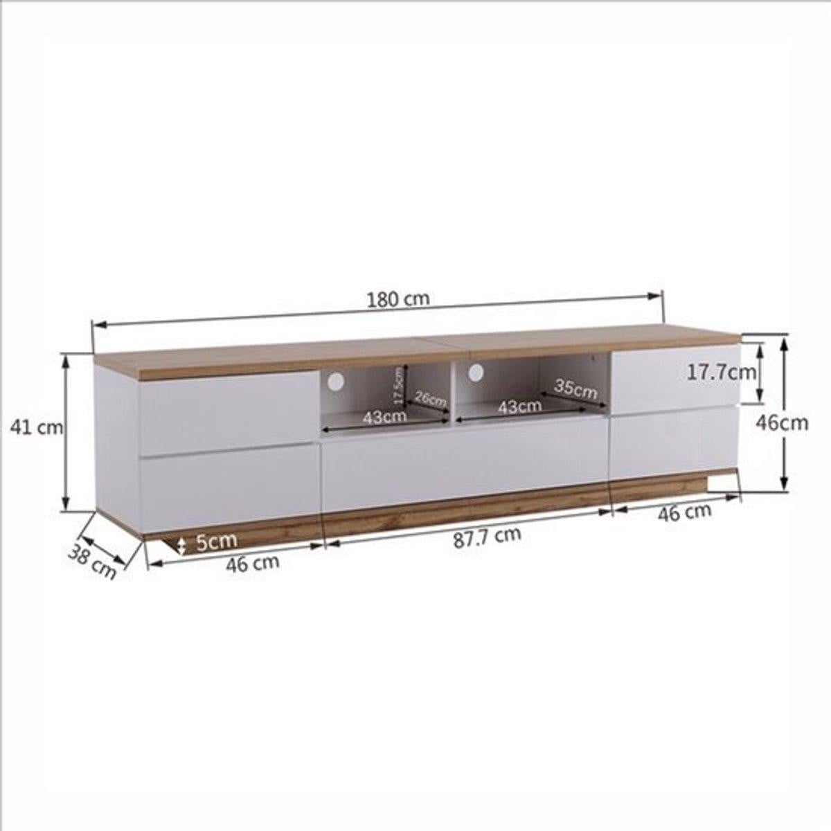 Selius Tv Meubel Wit met Houtnerf - 180 cm - Modern MDF Media Meubel