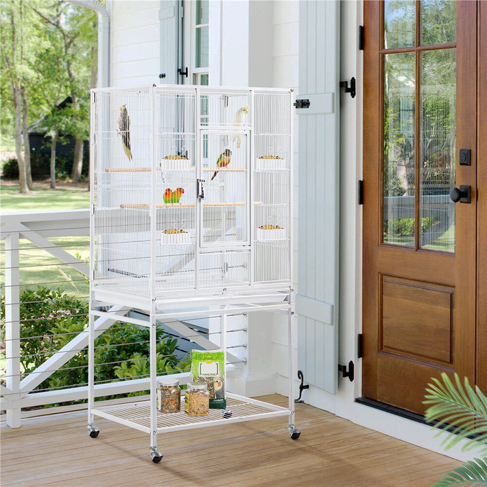 Yaheetech 136cm Flat Top Floor Bird Cage with Wheels White 136cm H X 62cm W X 43cm D
