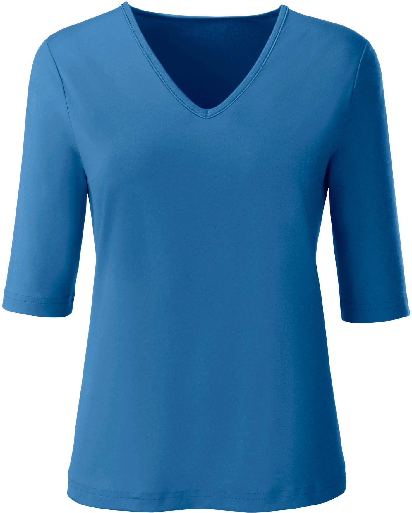 T-Shirt WITT "Shirt V-Shirt mit V-Ausschnitt, pflegeleicht", Damen, Gr. 44, blau, Sportlich, V-Ausschnitt, Shirts T-Shirt