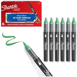 Sharpie, Marker, - Creative Marker Acrylic Paint Pens - Brush Tip Water-Based Paint Markers - Emerald Gre... (6x)