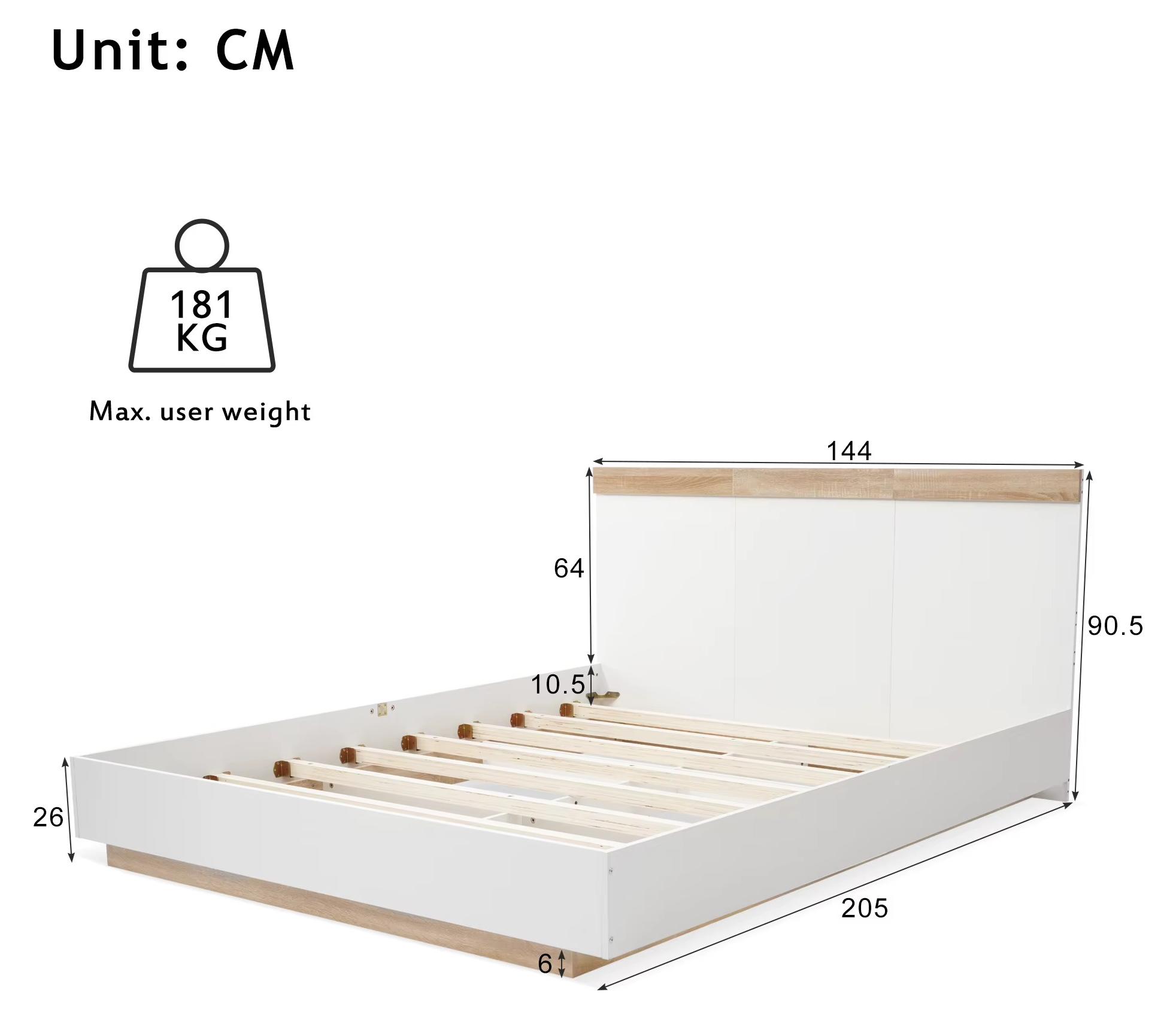 Holzbett - Schwebender Bettrahmen - Doppelbett - Lattenrost - Ohne Matratze - Weiß - 140 x 200 cm