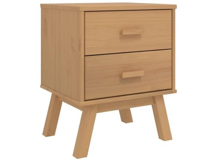KUTYWEXFM Nachttisch Braun Massivholz Kiefer 2 Schubladen 45x39x57 cm Rustikaler Beistelltisch fürs Schlafzimmer mit gewachster Holzoberfläche, Holzbeinen und Kippschutz für sicheres Wohnen.