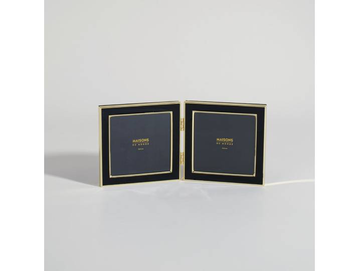 Mehrfach-Fotorahmen für 2 Fotos aus schwarzem und goldenem Stahl, 26 x 13 cm