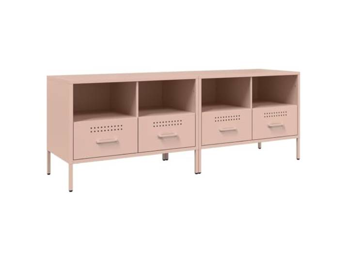 KUPTYERFG TV Lowboard 2er Set Metall Rosa Schrank 68x39x50,5 cm Industrie-Stil Fernsehschrank aus Stahl mit Schubladen und verstellbaren Füßen für Wohnzimmer und Schlafzimmer.