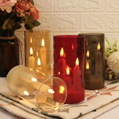 Inspired Finds ClearAglow Trio 3 Wick Acrylic Flicker Candle Set Battery Operated LED Pillar For Weddings & Home Decor transparent