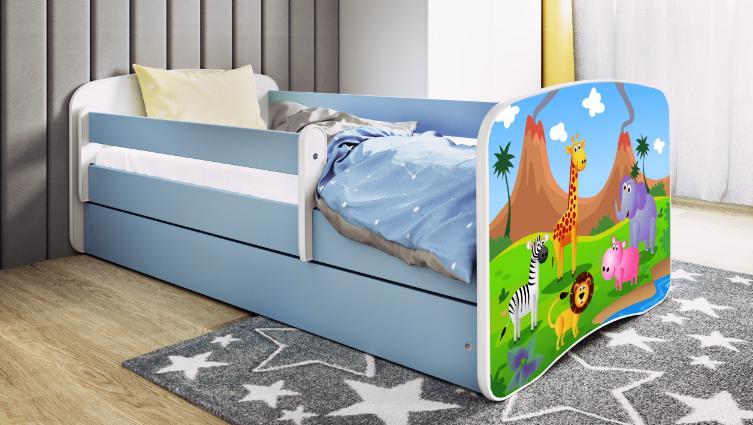 Kinderbett Jugendbett Safari 70x140, 80x160, 80x180 cm - Komplettset mit Schublade & Rausfallschutz