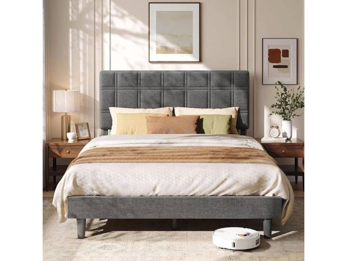 RMB183G101 Double Bed Frame 140 x 190 cm Adjustable Padded Waffle