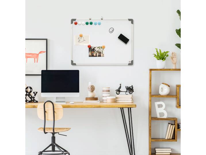 HOMCOM Tableau Blanc Magnétique 60x45cm Alu avec Accessoires
