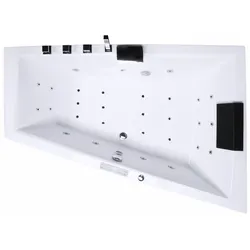 Whirlpool Raumsparbadewanne 180x125 Rechts cm, 24 Massagedüsen Heizung LED, groß, freistehend / Einbau, 2 Personen, Caribia DIAGOOL Deluxe
