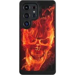 Nivocase Hülle für Samsung Galaxy S25 Ultra Handyhülle NIVOcore Case Schwarz Feuer Schädel Totenkopf (Samsung Galaxy S25 Ultra), Smartphone Hülle, Schwarz