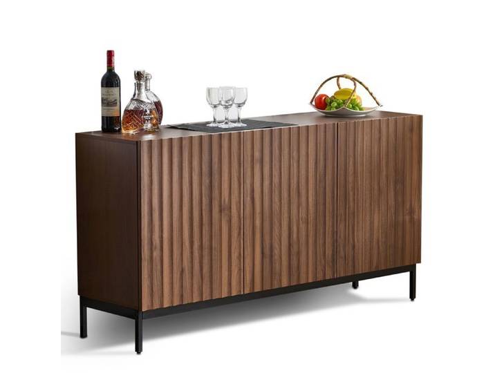 Buffet 150x40x80 cm chene fonce 3 portes style Mid-Century