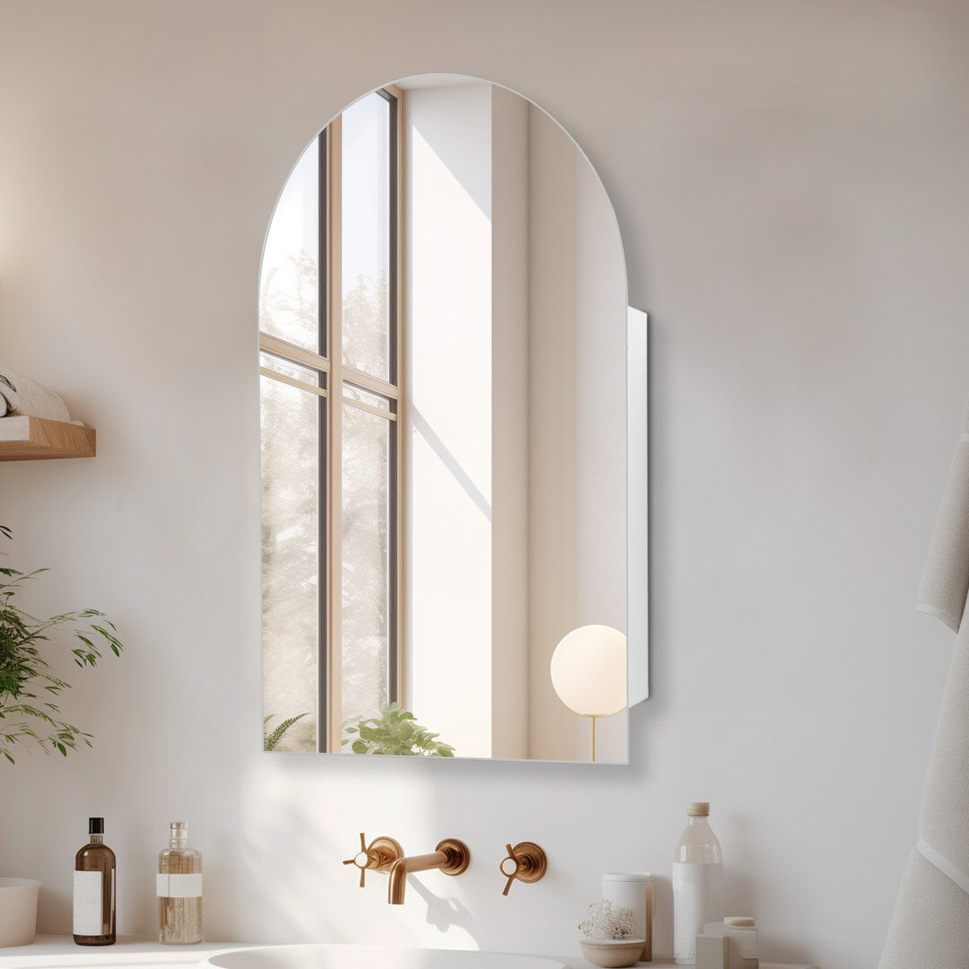 Latitude Run Recessed Or Surface Mounted Arched Medicine Cabinet with Adjustable Shelves Stainless Steel 20"