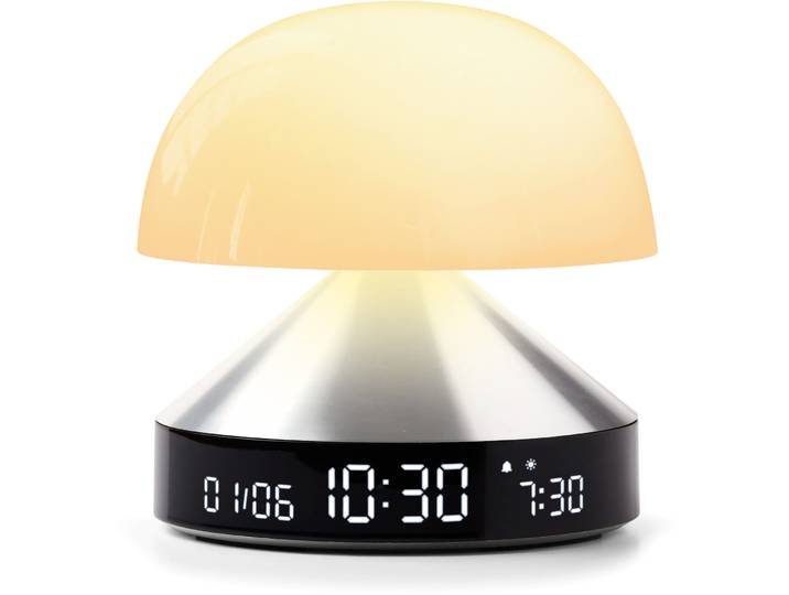 Lexon Wecker Mina silber H 11 cm 70 lm - Lichtfarbe: Warmweiss - Kaltes Tagesweiss