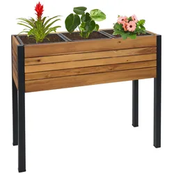 PROREGAL Pflanzkasten | HxBxT 75x81x30cm | Hochbeet Pflanzkübel Blumenkasten | Braun | Outdoor Alu Akazie Holz FSC®-zertifiziert