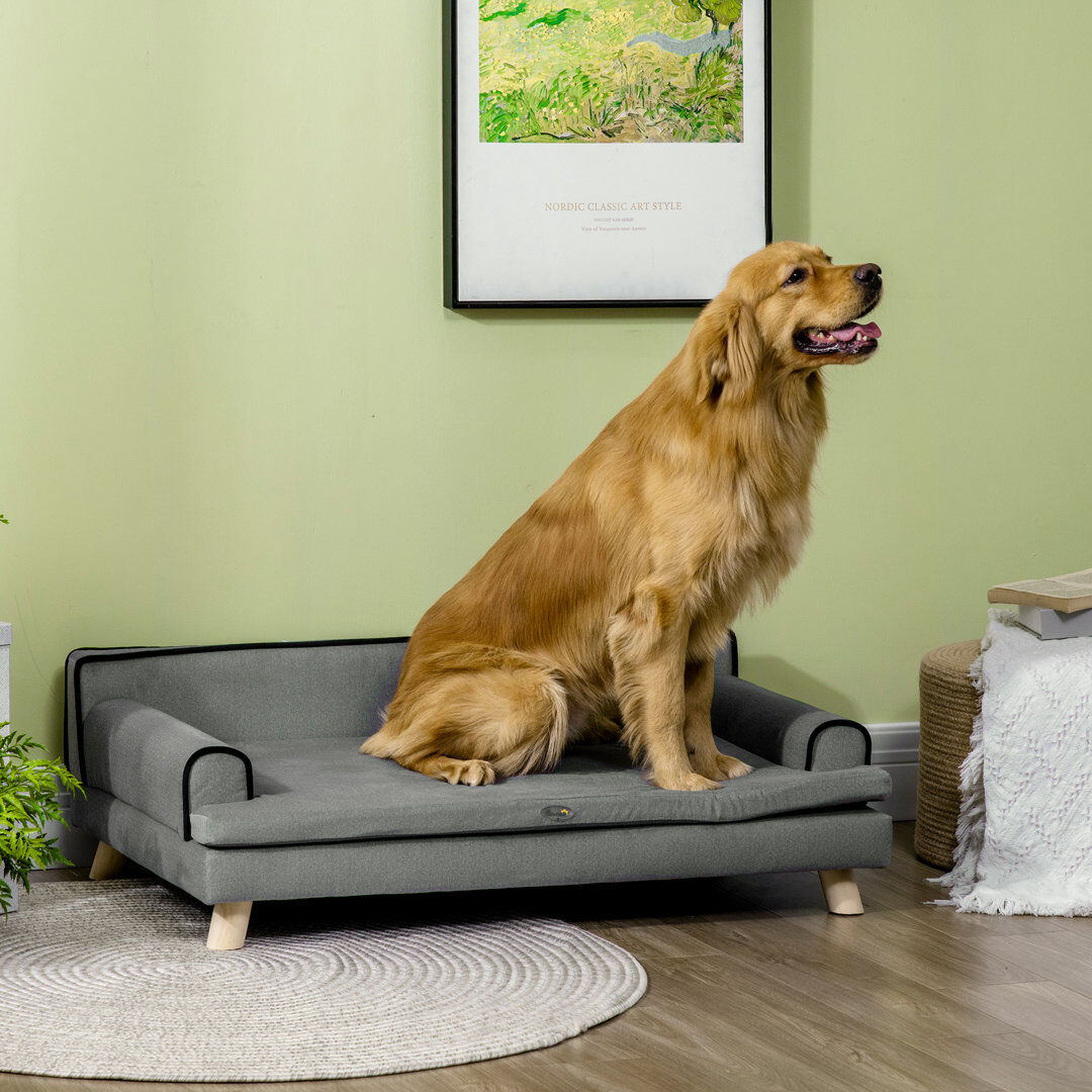PawHut Dog Sofa with Legs Water-Resistant Fabric for Large Medium Dogs - Grey Gray Large (41 - 70 lbs)
