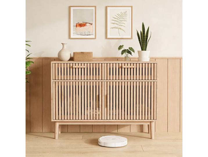 Buffet - COZY - Buffet Scandinave - 2 Tiroirs - 2 Portes - Bois Clair 100x35x80 cm