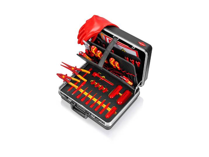 Werkzeugkoffer KNIPEX Basic E-Mobilität, 34-teilig , schwarz, B:41cm H:20cm T:41cm, Aluminium, Aufbewahrungsboxen, Werkzeugkoffer