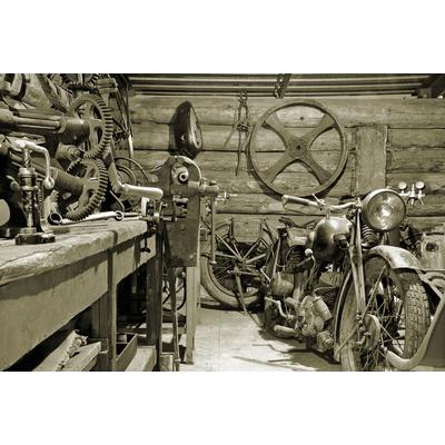 Fototapete PAPERMOON "Motorradgarage", bunt, B:5m L:2,8m, Vlies, Tapeten