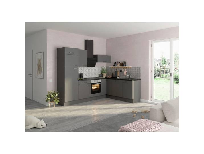 Optifit Eckküche, Grau, 1 Schublade(n) Schubladen, L-Form, nur wie online abgebildet bestellbar, 270x200 cm, DIN EN ISO 9001, Made in Germany, DIN EN ISO 14001, DIN EN ISO 50001, Zusatzausstattung erhältlich, höhenverstellbare Füße, Küchen, Eckküchen, Eckküchen ohne Geräte
