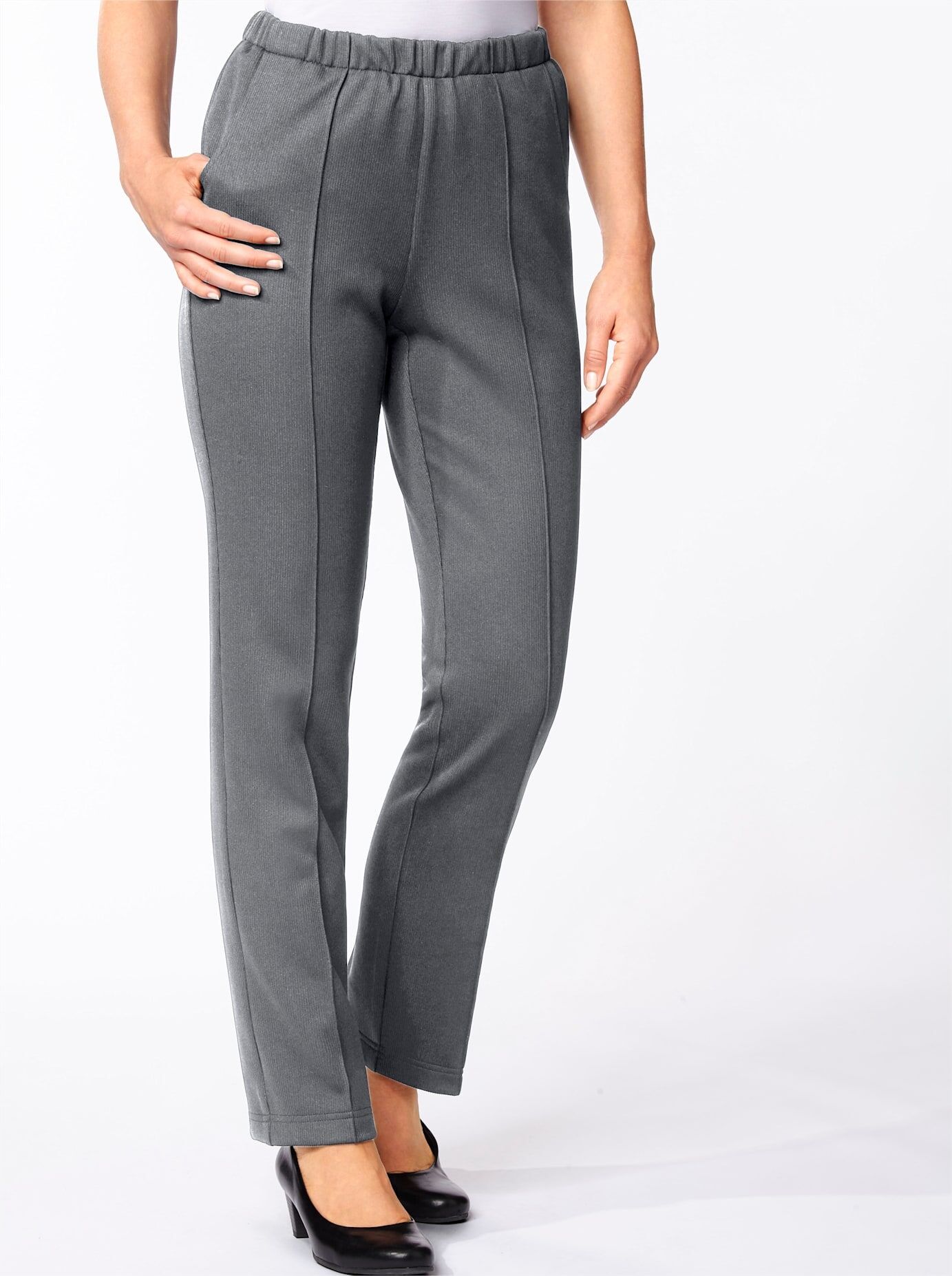 Jerseyhose CLASSIC BASICS, Damen, Gr. 205, Extrakurzgrössen, grau, 100% Polyester, unifarben, lang, Hosen Jerseyhose grau 205, Extrakurzgrössen