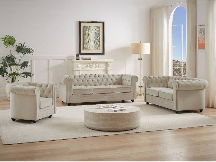 Sofas 3-Sitzer, 2-Sitzer & Sessel - Samt - Beige - CHESTERFIELD