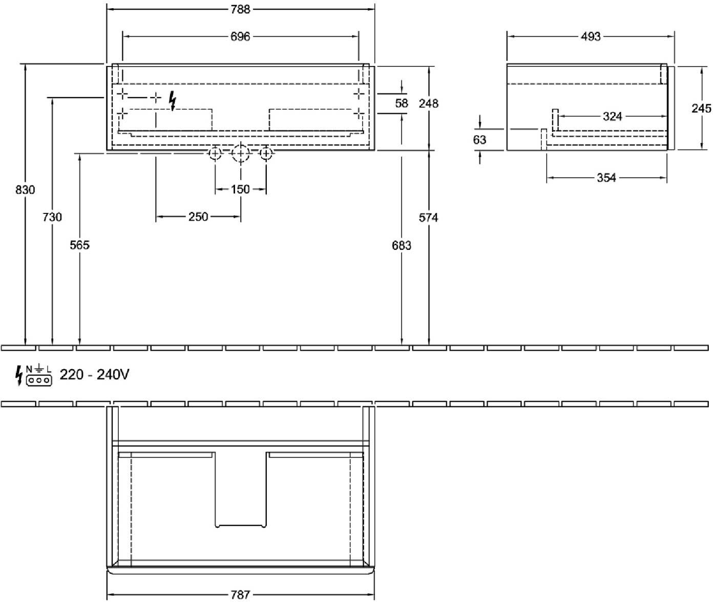 Villeroy & Boch Antao Waschbeckenunterschrank, 78,8 x 25,6 cm, 1 Auszug, Front ohne Struktur