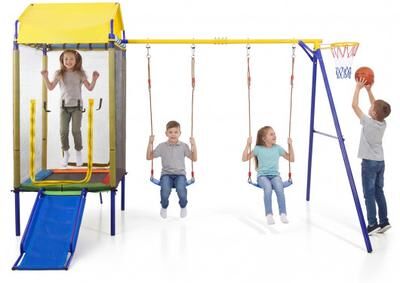 Costway 5-in-1 Kids Swing Set for Backyard with Heavy-duty Metal Swing Stand-Yellow