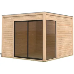 Karibu Design Gartenhaus Dice 1 mit Aluminium Schiebetür - 38mm-308 x 308 cm- naturbelassen