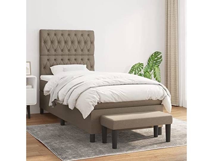 RJPLMFV Lattenrost mit Matratze, 90 x 190 cm, Taupe, Stoff Verstellbarer Kopf, Taschenfedern, mittlere Unterstützung, Bettvorderbank, Bedienungsanleitung im Lieferumfang enthalten