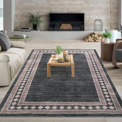 Garvee Washable Modern Small Grid Bordered Area Rug