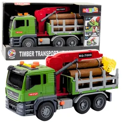 LKW Holztransport Kran Baumstämme Holz Lichter Geräusche