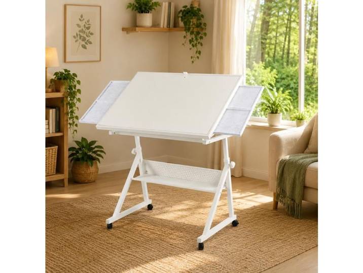 Table de Puzzle Réglable 1500 Pièces pour Adultes - Bureau avec 4 Plateaux de Rangement Gris (Blanc)