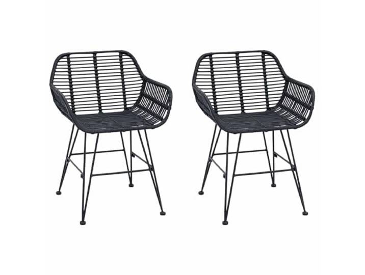POUFGDR Esszimmerstuhl, 2 Stück, Rattan und Metall, Schwarz Handgeflochtenes Rattan, Eisen, integrierte Fußstütze, gebogene Rückenlehne, ergonomische Armlehnen, Innenraum
