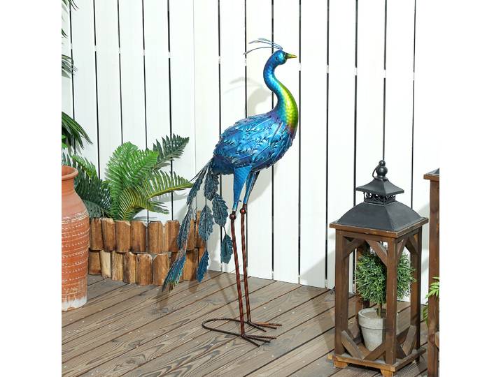 Outsunny Statue Paon Métal Multicolore 40x43x83cm Extérieur