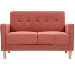 Skandinavisches Sofa aus terracottafarbenem Stoff mit Samteffekt und hellem Holz 2-Sitzer MOON