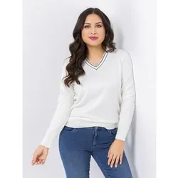 DENIM & CO. Pullover, 1/1-Arm V-Ausschnitt Polokragen Kontrast